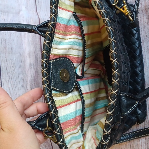 Fossil woven genuine leather handbag. Black. 75082. Vintage. - Picture 7 of 8